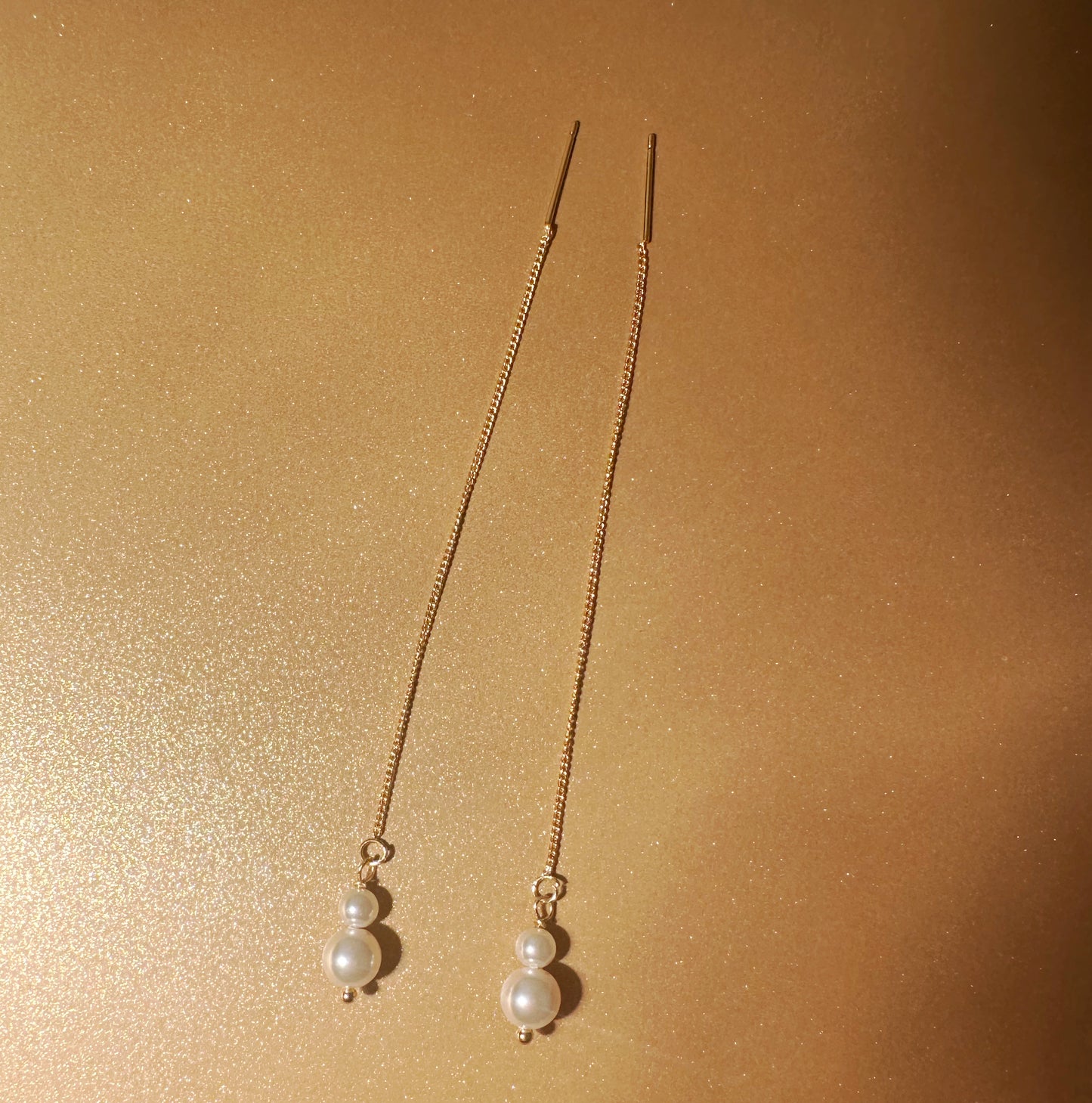 Elegant Double Pearl Drop Earrings with 18K Gold Plated Chain Handmade Jewelry for Minimalist and Stylish Design for daily wear gift for her