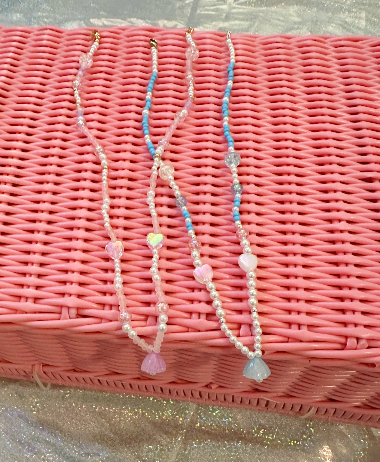 Pink & Blue beaded necklaces 100% handmade multi color Free Shipping